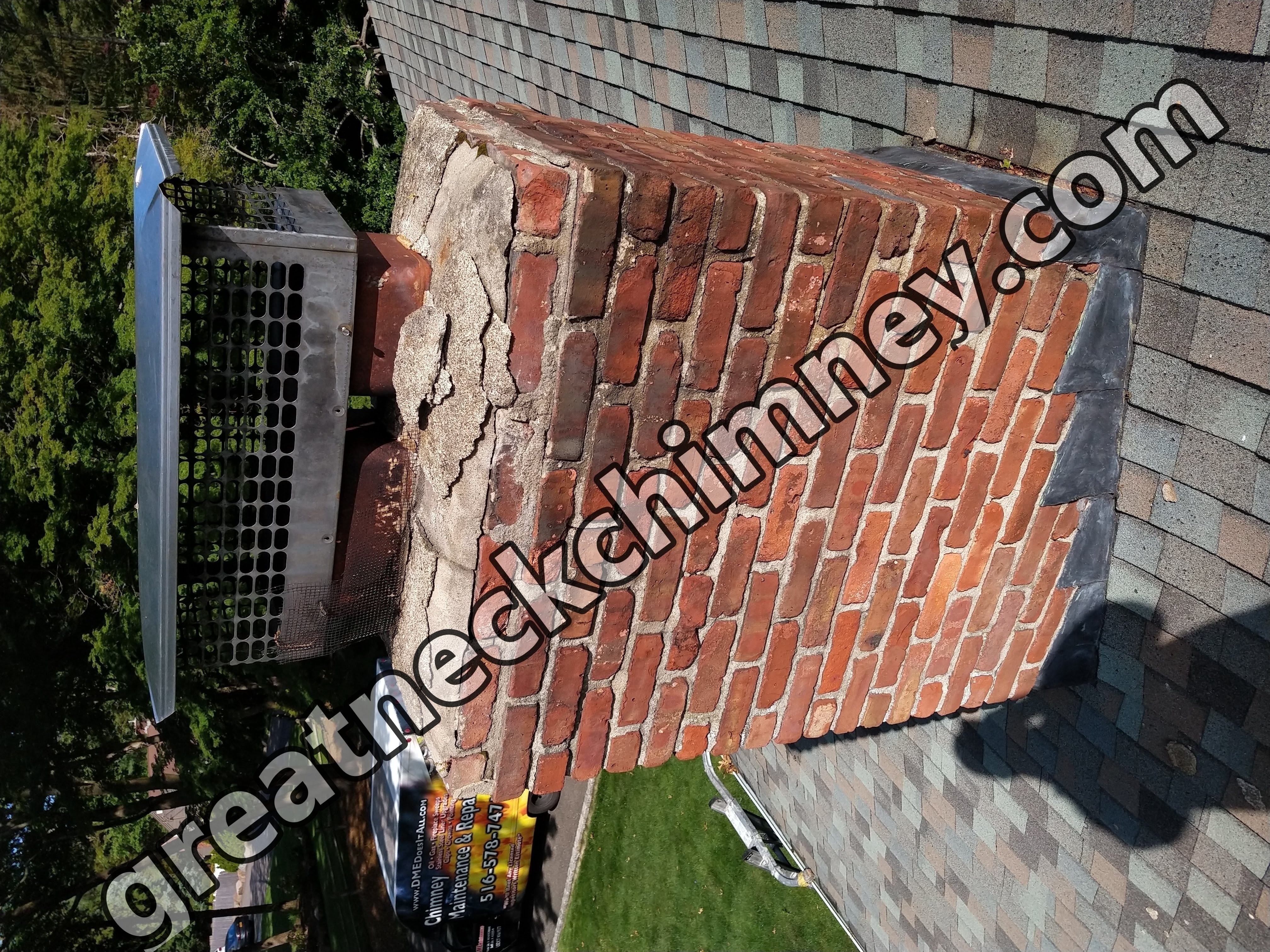 Cracked chimney crown professionally repaired in Great Neck, New York